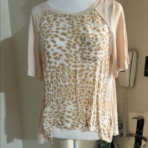 Hint of Mint Cream and Tan Asymmetrical Blouse